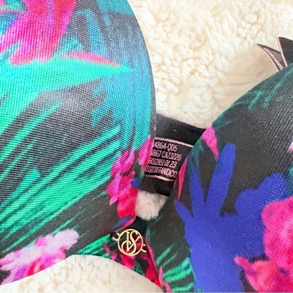 🌺 Victoria’s Secret Floral Push‑Up Bra – 34A | Barbiecore | Tropical Print l - Picture 7 of 11
